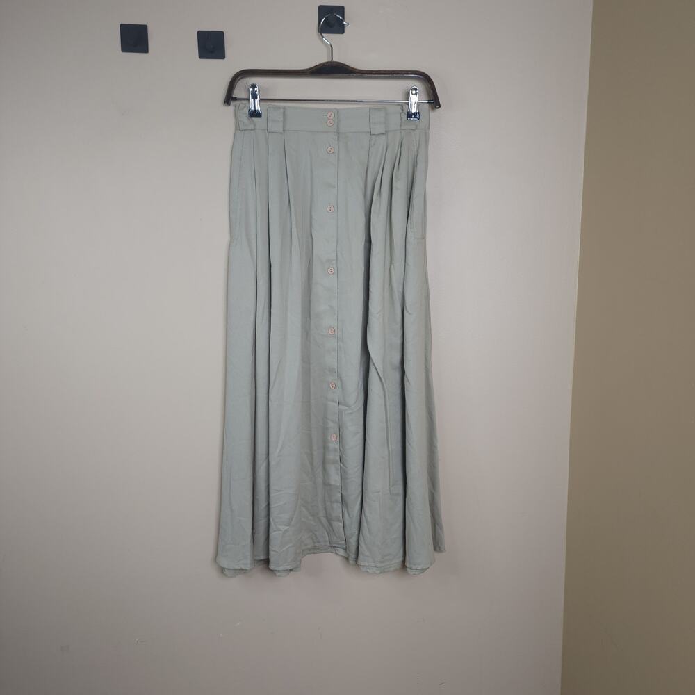 Vintage Bentley Khaki Pull On Button Front Maxi Skirt Size 12